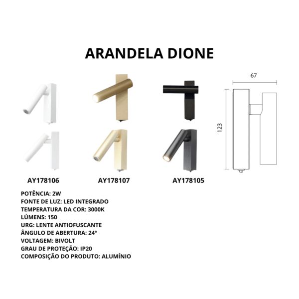 Arandela LED 2W 3000K Bivolt Preta ON/OFF AY178105 Dione - Imagem 4