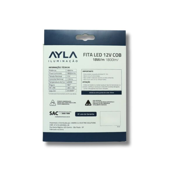 Fita LED 12V 4000K 18W/m (COB) - Imagem 2